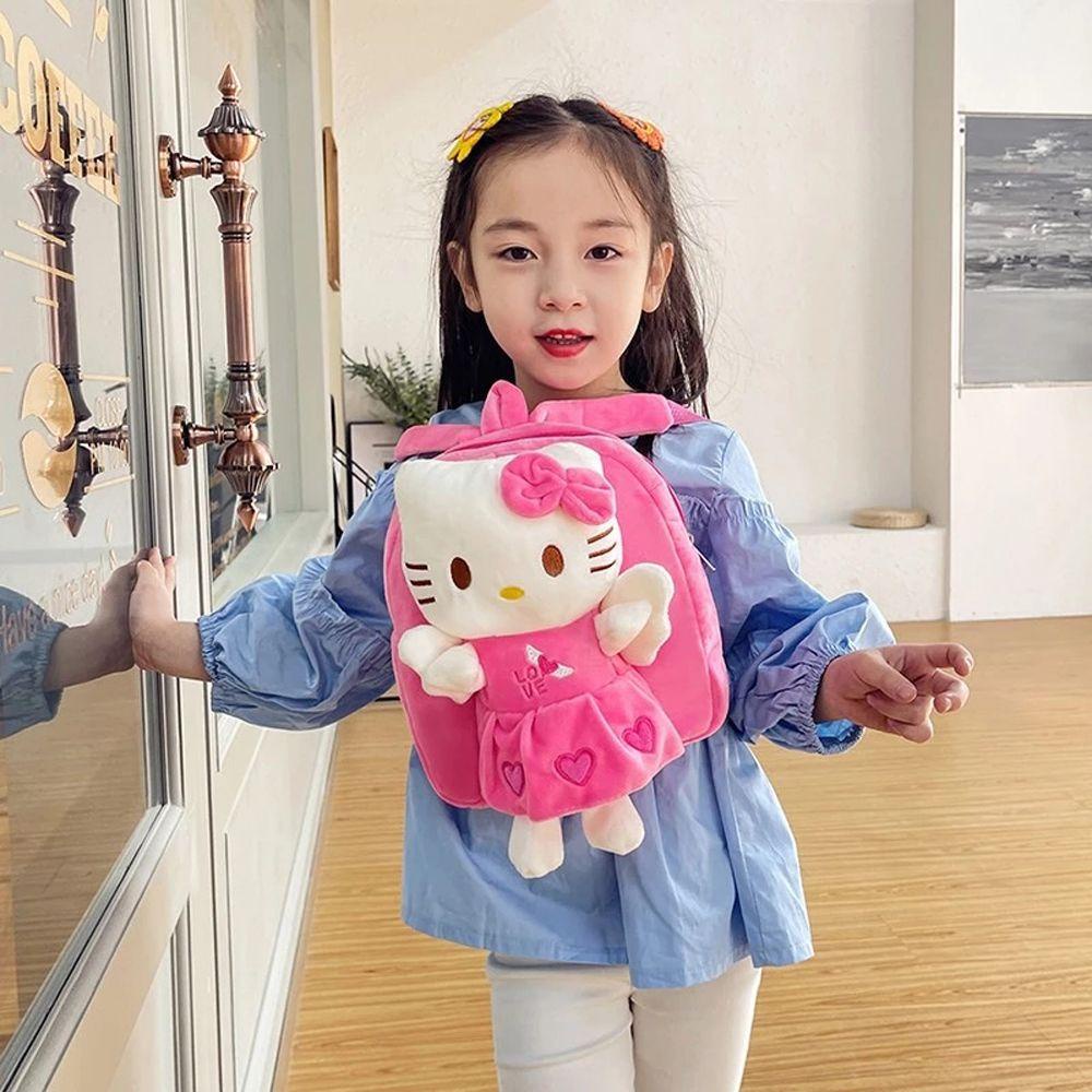 Ba Lô Vải Lông Mềm Mại Hình Mèo Kitty Dễ Thương Cho Bé
