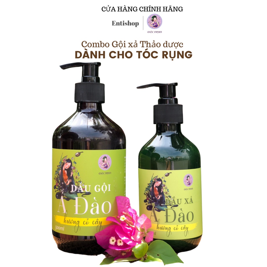 Combo Dầu gội, Dầu xả Ả Đào thảo dược thiên nhiên giảm gãy rụng MỘC NHAN (gội 500ml, xả 300ml)