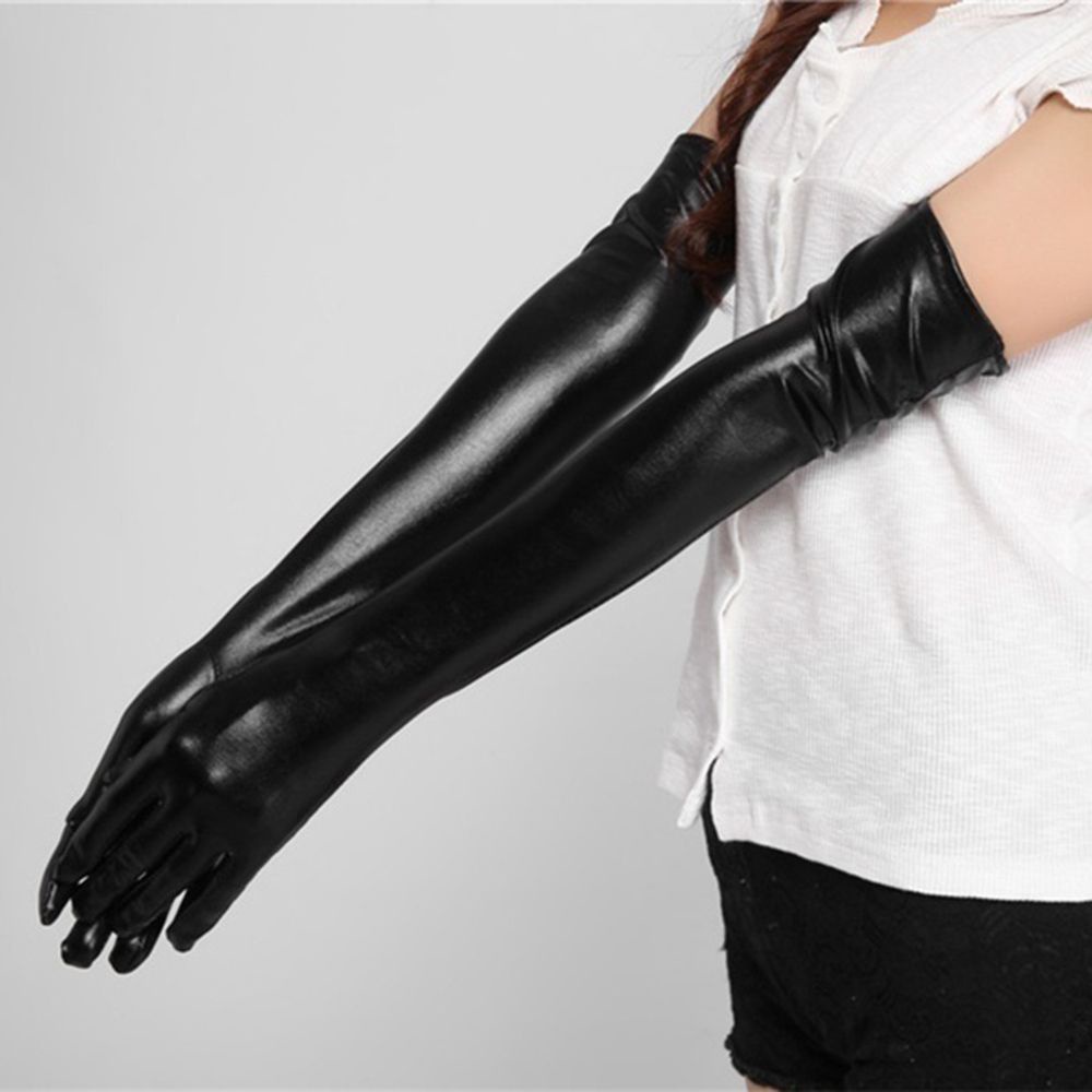 MXMUSTY Găng tay da latex dài màu đen phong cách hip hop gợi cảm cho người lớn đi club
