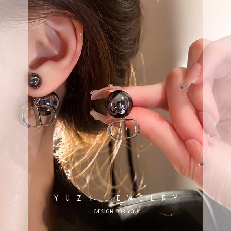 Bông tai JIUDUOLAN hình đĩa CD đính ngọc trai đen phong cách thời trang