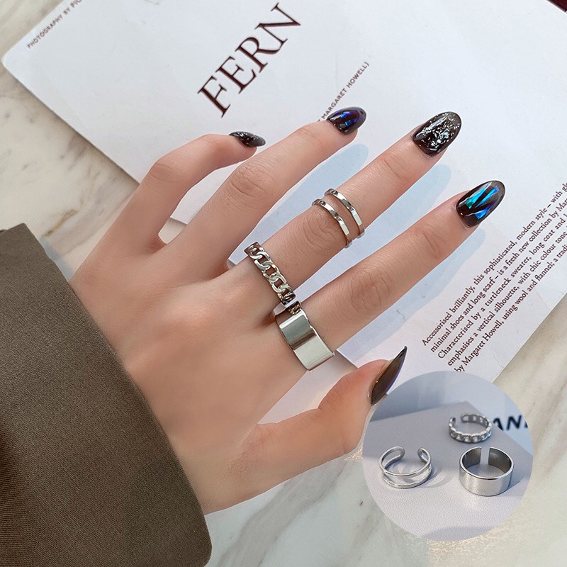 Bộ 3 Nhẫn Cá Tính Độc Đáo Hợp Thời Trang - Set 3 nhẫn Hàn quốc không han Unisex