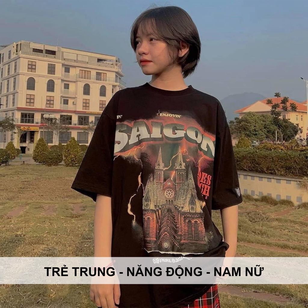 Áo Thun Form Rộng HADES Sài Gòn Spirit Tee Nam Nữ Unisex Full Tag Hình Nhà Thờ Đức Bà Saigon Màu Đen TUN SHOP