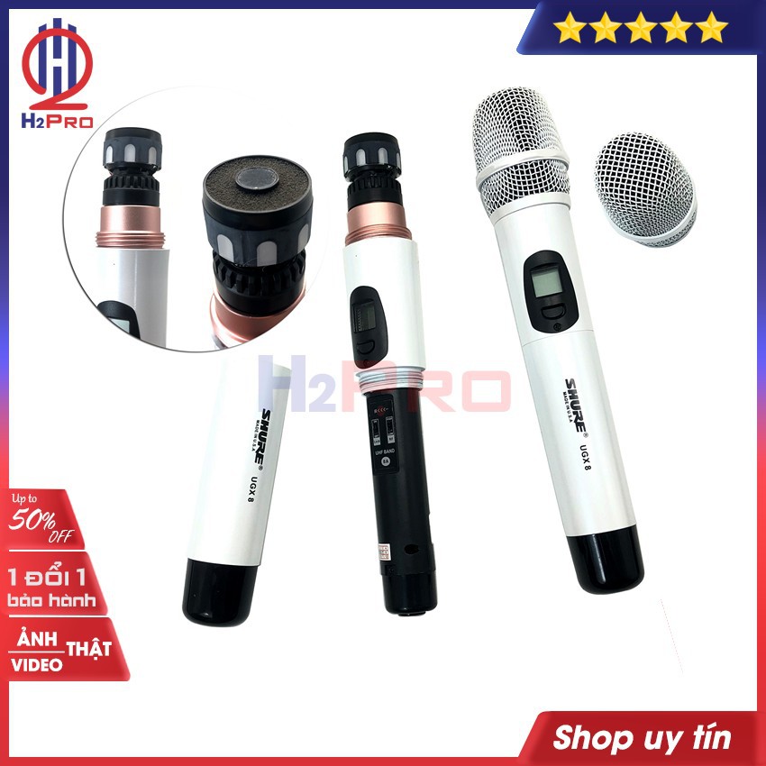 Bộ 02 micro không dây Shure UGX8 2021 H2Pro cao cấp, mic hút, tiếng sáng, chống hú (tặng 2 chống lăn mic 2 đôi pin 60k)