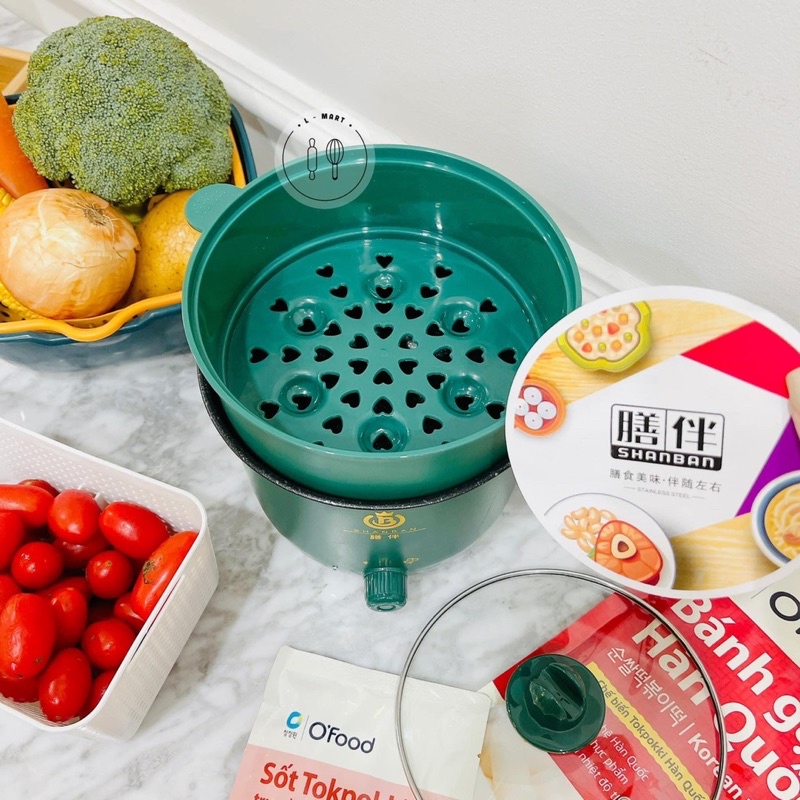 Nồi Lẩu Điện Mini, Nấu Mì 2 Tầng Kèm Giá Hấp Đa Năng Nướng, Luộc, Chiên Chống Dính Vấn Đá Tiện Lợi, Ca nấu mì mẫu mới