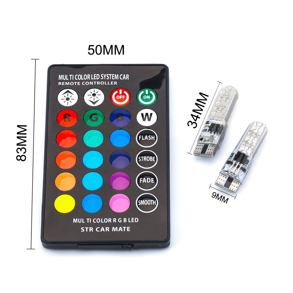 Set 2 Đèn Led T10 W5W RGB 6 Smd cob canbus 194 168 Cho Xe Ô Tô Kèm Remote Điều Khiển