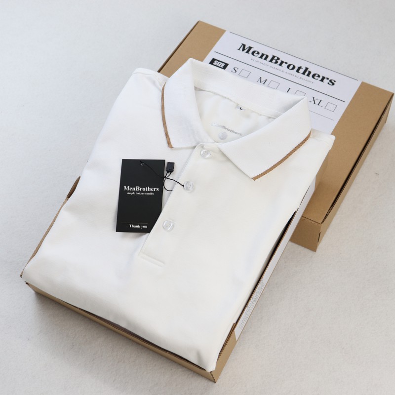 Áo thun nam Polo cao cấp cổ bẻ MENBROTHERS AMR021 vải cá sấu cotton phong cách trẻ trung, chuẩn form màu trắng phối viền | BigBuy360 - bigbuy360.vn