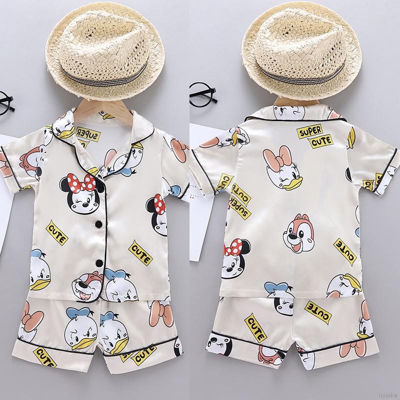 Bộ Đồ Ngủ Ngắn Tay In Hình Chuột Mickey Cho Bé