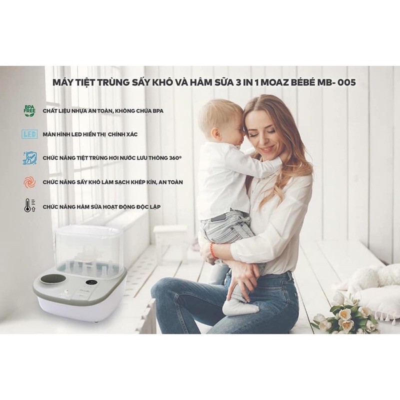 [Mã MKBC13 giảm 80k đơn 1 triệu] Máy Hâm Sữa, Tiệt Trùng Sấy Khô Moaz Bebe MB005