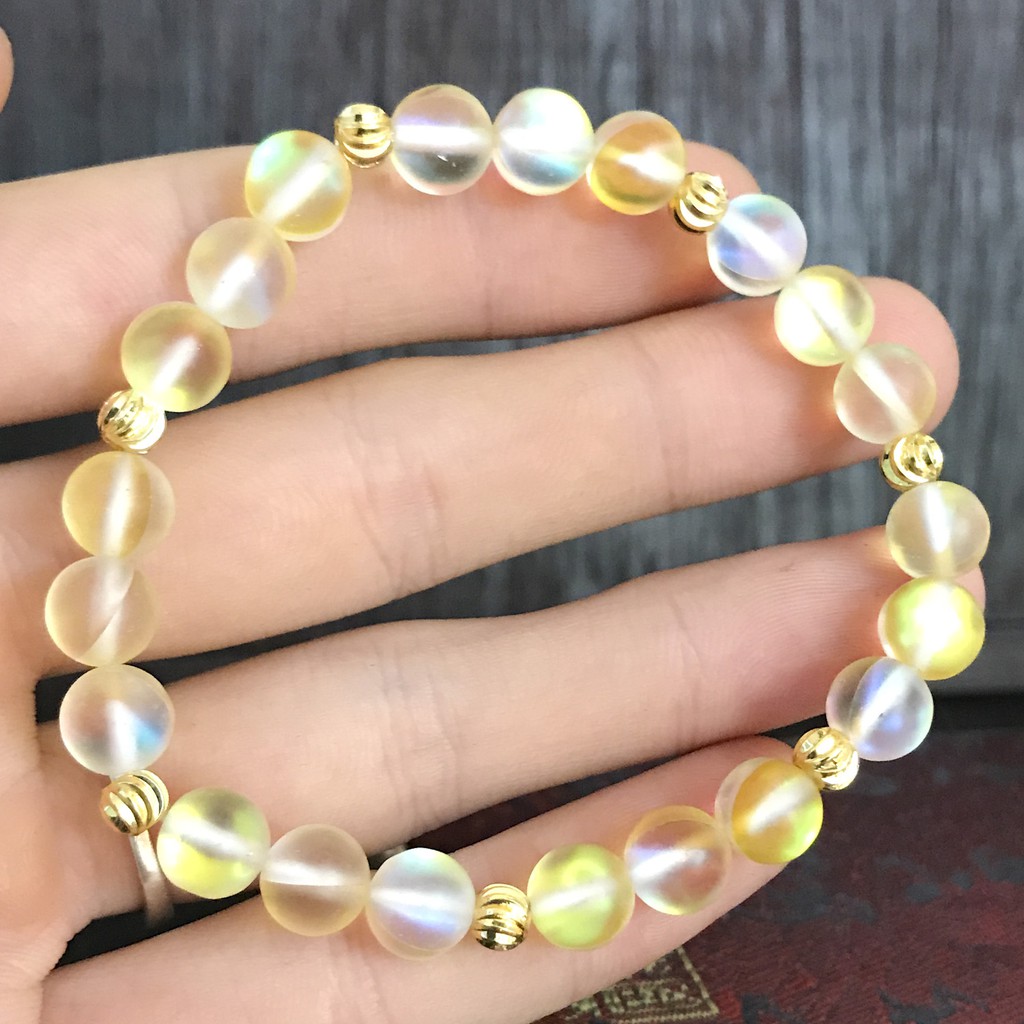 V246-08 Vòng phong thủy ánh trăng màu vàng 8 ly V246-08(HL)- Kèm Vòng Gỗ Huyết Long