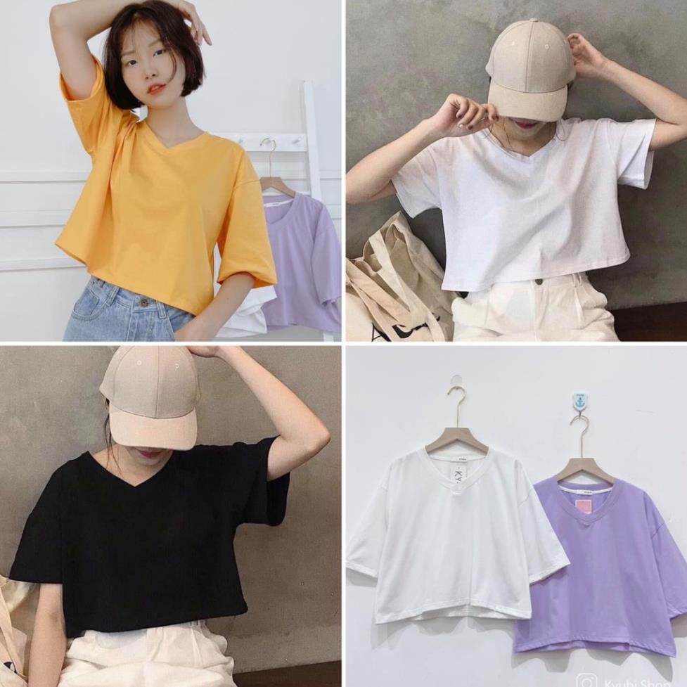 Áo Croptop Cổ Tim Cotton form Ullzzang rộng [Đủ Màu - Freesize]