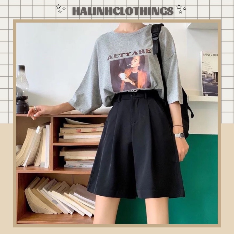 [Mã 153FASHIONSALE1 giảm 10K đơn 50K] Quần Short Cạp Cao Quần Short Ống Rộng Dáng Lửng Ulzzang Siêu Xinh
