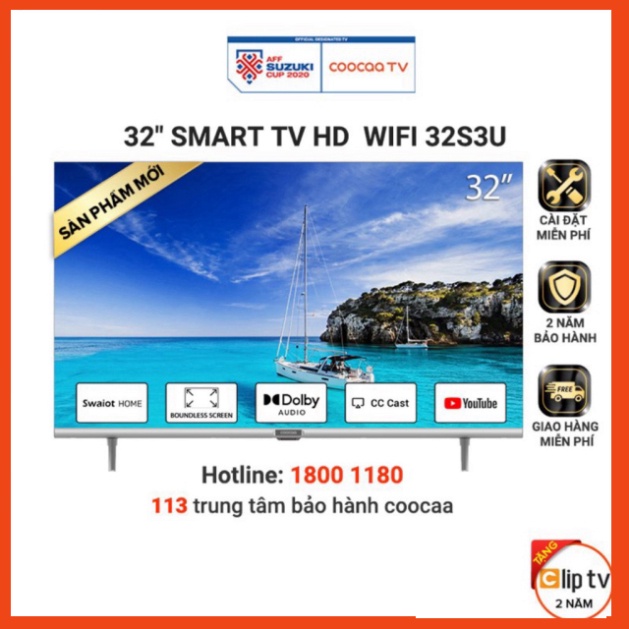 Smart TV HD Coocaa 32 Inch Wifi - Model 32S3U - Miễn phí lắp đặt (siêu sale)