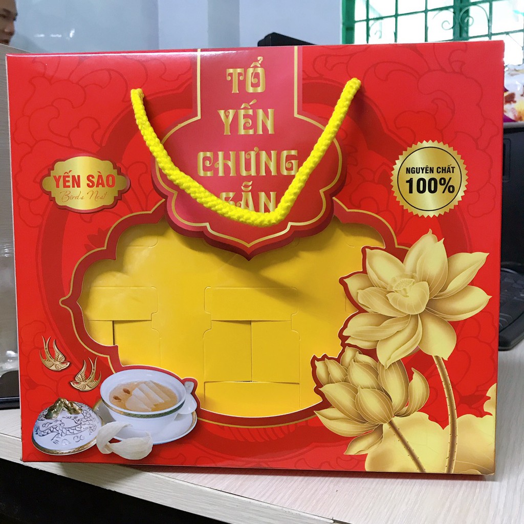 Túi giấy đựng 6 hũ yến 70ml tròn có khay