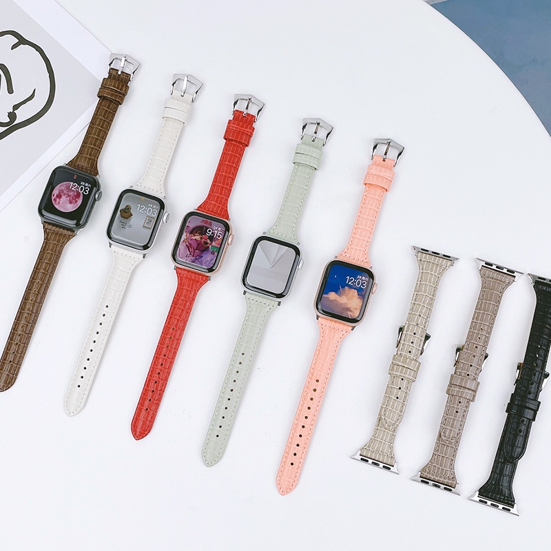 Dây đeo đồng hồ họa tiết da cá sấu cao cấp cho Apple Watch Series IWatch 7/6/5/4/3/SE 38mm 40mm 41mm 42mm 44mm 45mm