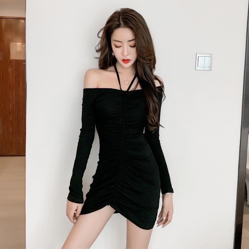 Đầm body trễ vai dây rút mặc đươc 2 kiểu (bigsize quỳnh anh)