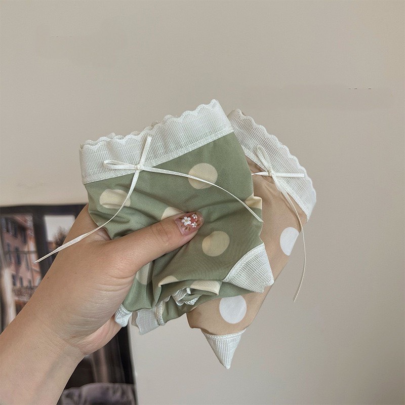 Quần lót nữ su lụa cao cấp mẫu chấm bi viền ren siêu mềm mát 1482.