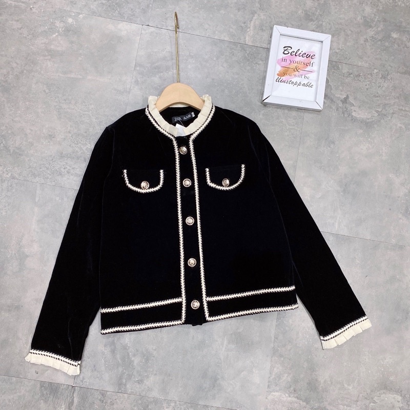 Áo Khoác Nhung Viền Thừng Sang Chảnh Có Ảnh Thật Kèm Video