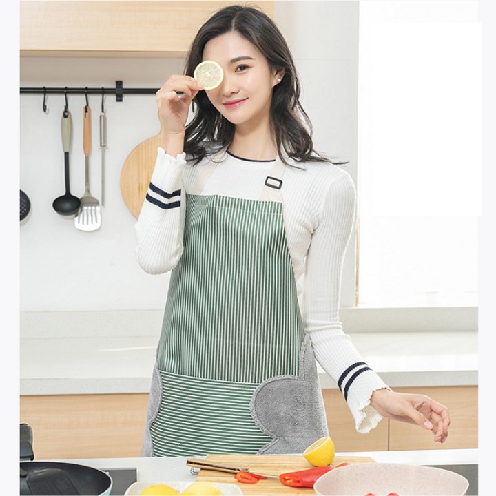 Tạp dề yếm có túi Hàn Quốc chất liệu cao cấp, tạp dề nhà bếp 2 trong 1: chống thấm nước, có thể lau tay trực tiếp