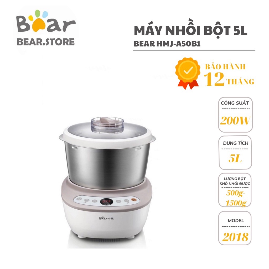 [Mã ELHADEV giảm 4% đơn 300K] Máy Nhồi Ủ Bột Bear 5L 2018 HMJ-A50B1 (Dung tích 5L) Bảo Hành 12 Tháng