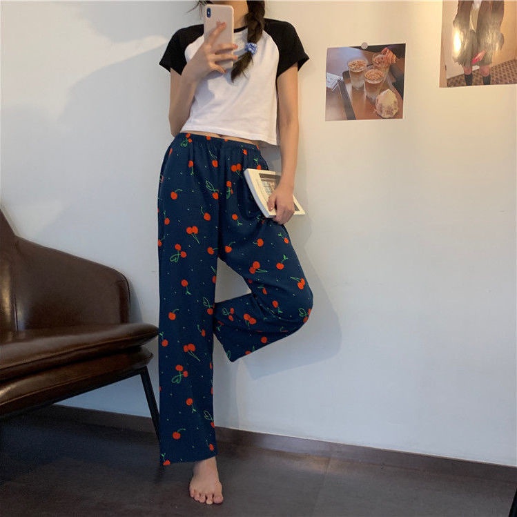 Bộ Đồ Ngủ Pijama Quần Ống Rộng Đơn Giản Thời Trang Phong Cách Hàn Quốc Cho Nữ