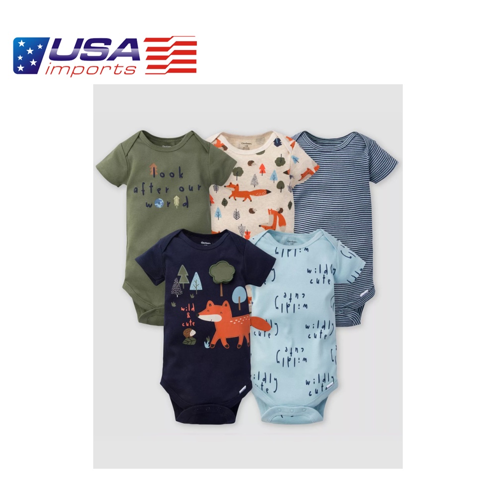 Set 5 bodysuit tay ngắn hình cáo 3d phối xanh cam Gơ Bờ Auth Từ Mỹ (206-05-7576)