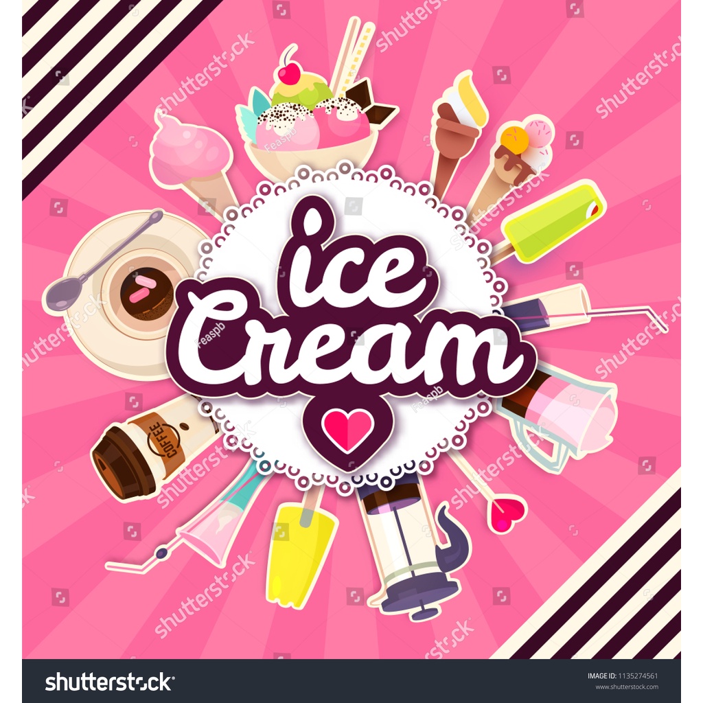 Tranh Dán Tường Giành Cho Quán Kem, Icream, Ốc Quế Chèn Logo Tên Quán Miễn Phí