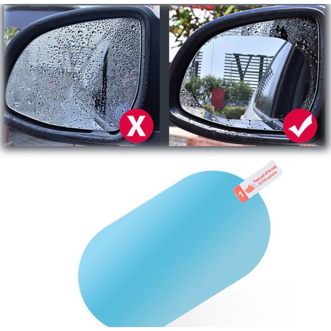 Miếng dán CHỐNG BÁM NƯỚC MƯA cho kính và gương chiếu hậu xe ô tô - Bộ 2 miếng dán có kèm khăn lau