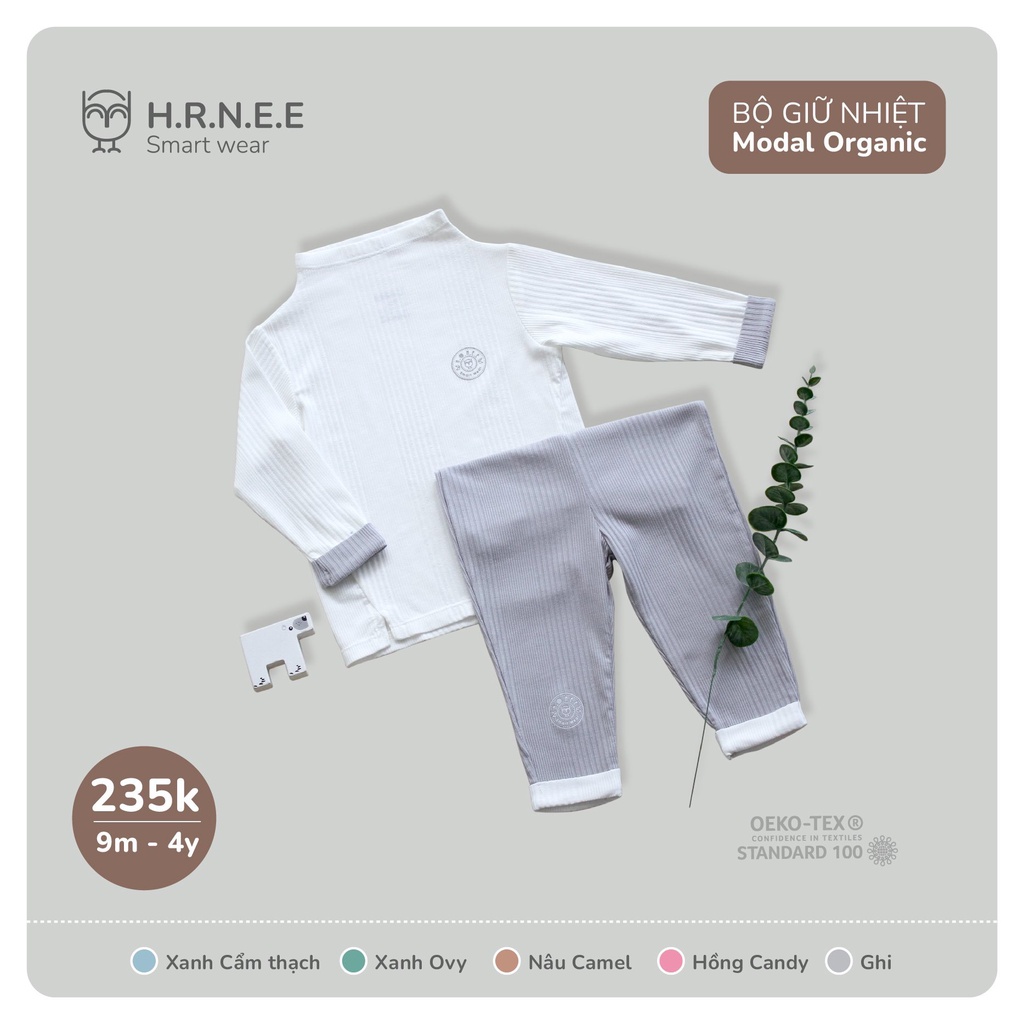 HRNEE Bộ dài tay cổ 3p cho bé chất liệu modal siêu mềm