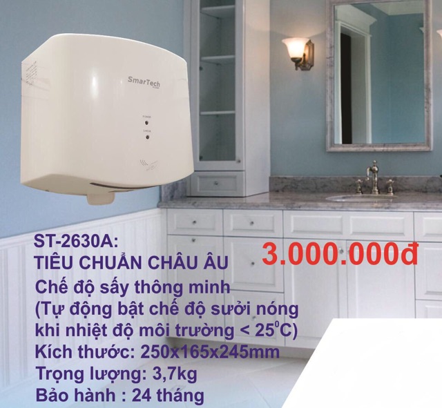 Máy sấy tay tự động smartech ST - 2630A, có 2 chế độ nóng lạnh , máy hong khô sấy tay