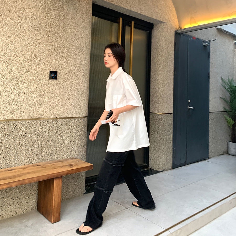 Áo sơ mi dáng rộng thiết kế mới thời trang phong cách Hàn Quốc dành cho nữ