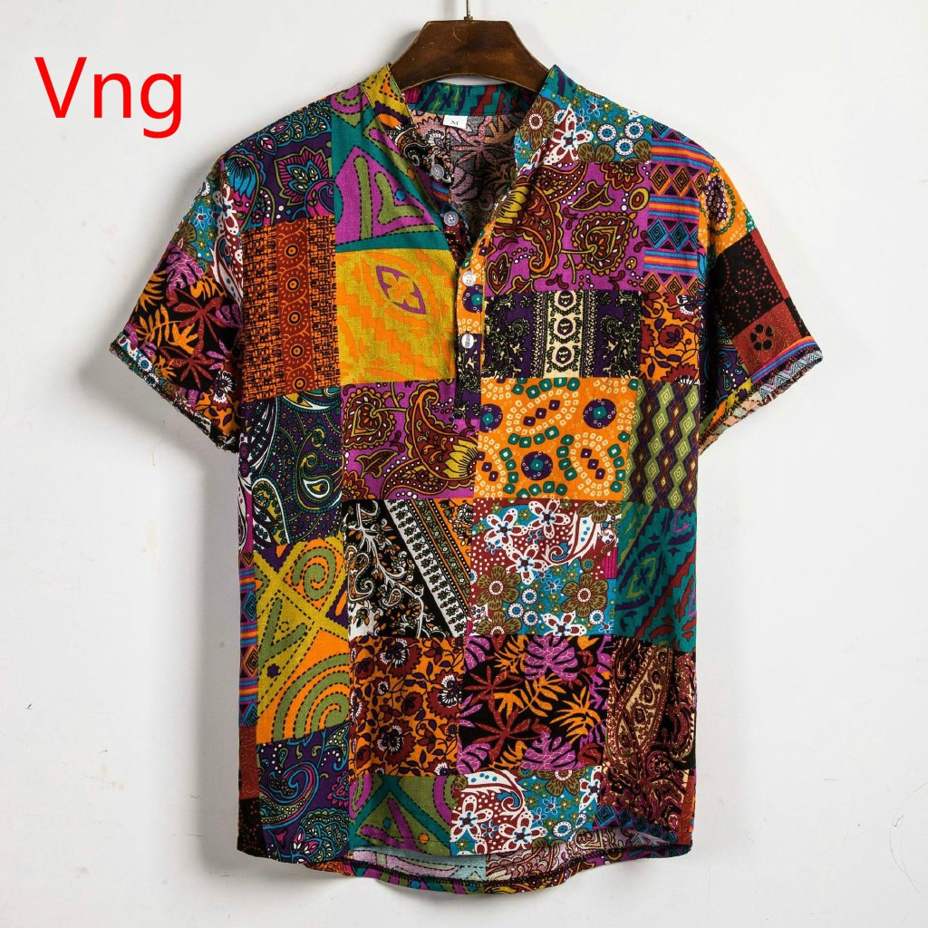 New Men's Korean Slim Fit Short Sleeve Shirt with Contrast Stitching Floral Casual Stand Collar | BigBuy360 - bigbuy360.vn