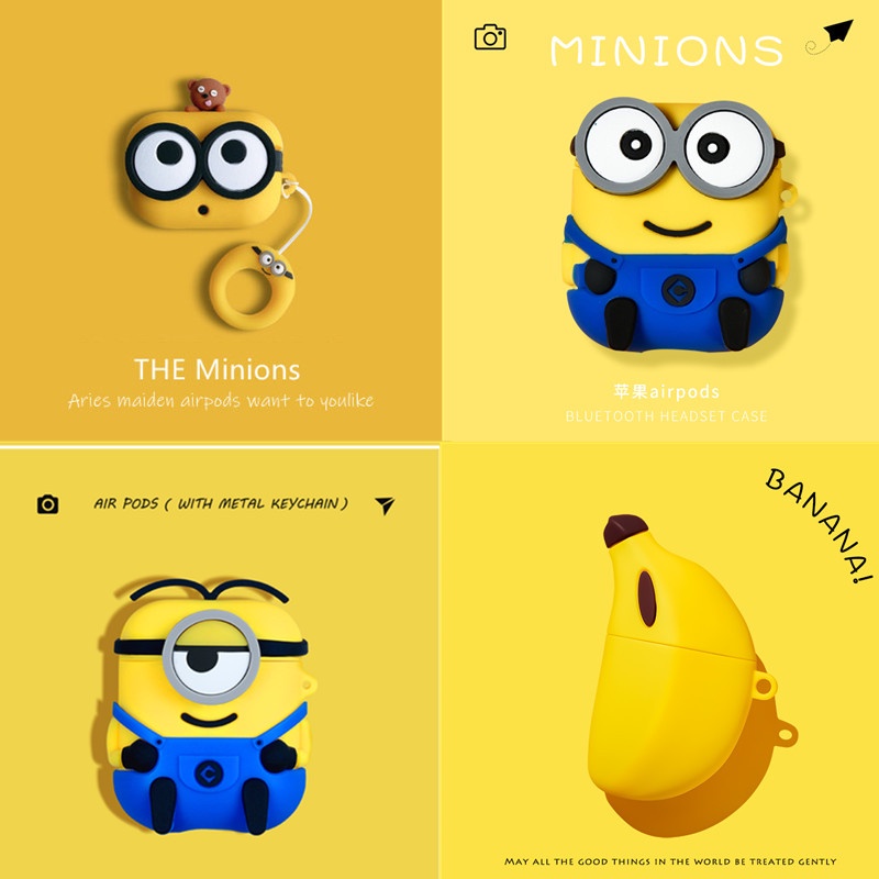 Vỏ Bảo Vệ Hộp Sạc Tai Nghe AirPods 2 3 Pro 2022 Bằng Silicon Hình Minions 3D Dễ Thương Kèm Móc Treo Tiện Dụng