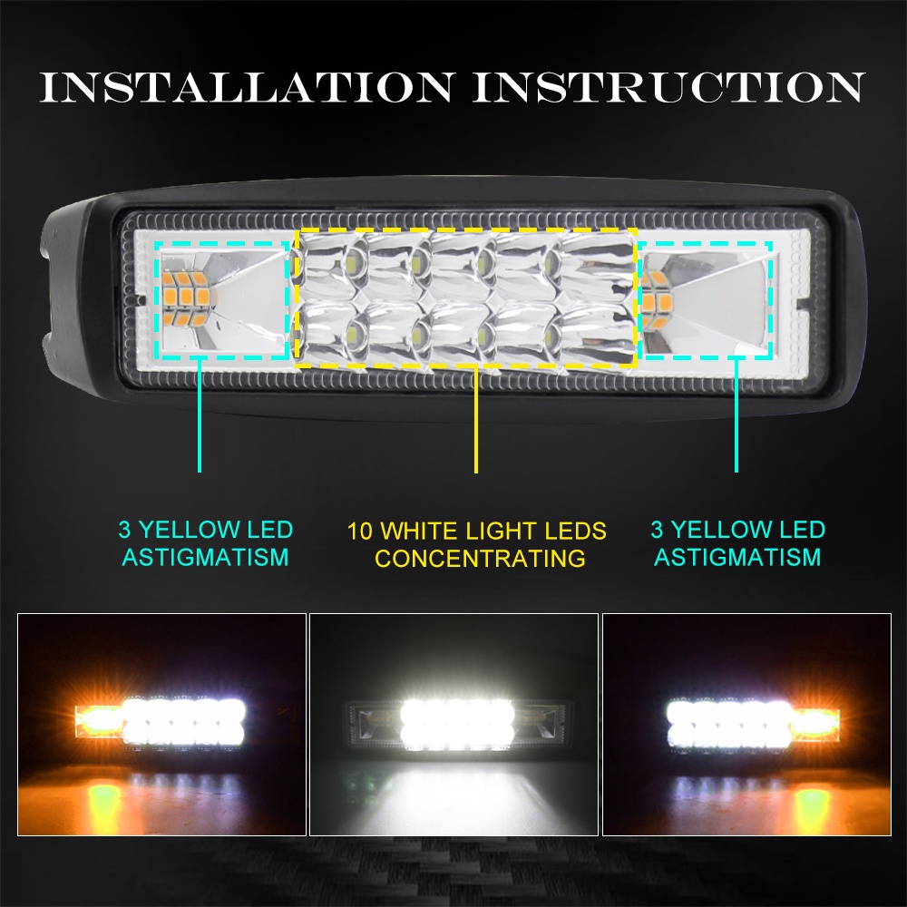 UNI-SHINE 6inch 48W Strobe Flash Work Light Led Light Bar For Offroad Atv Jeep Suv Moto Car LED Light Bar