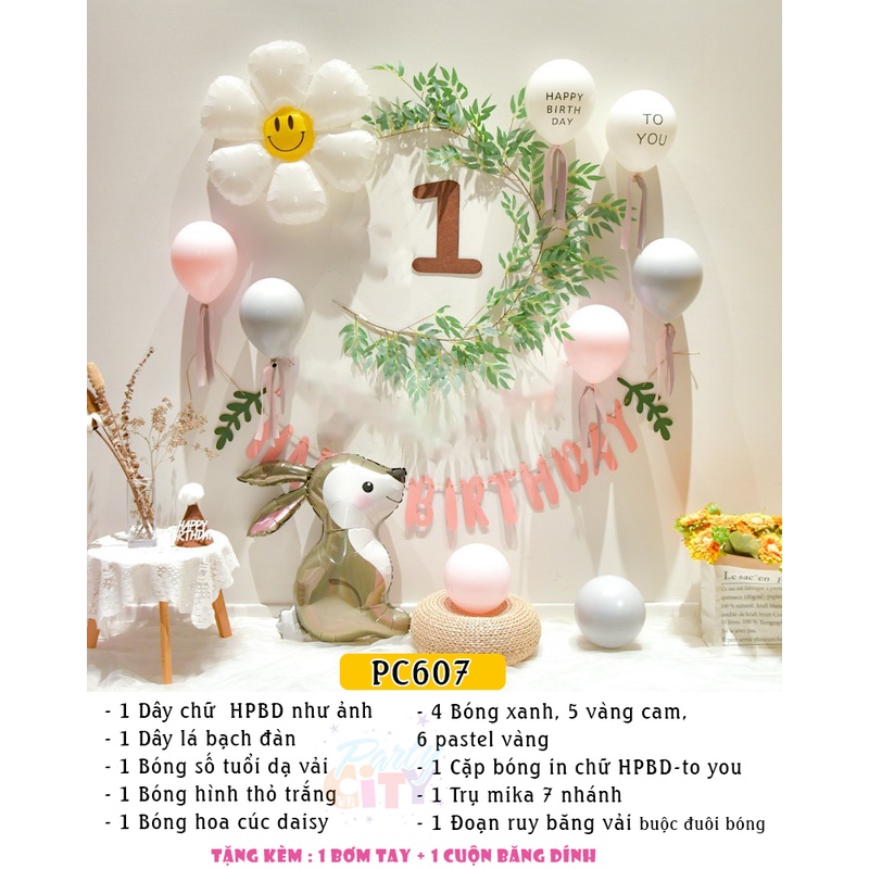 Set trang trí sinh nhật Handmade kiểu Hàn Quốc chủ đề thỏ