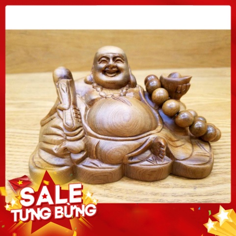 tượng phật di lặc để ô tô bằng gỗ bách xanh (tặng vòng đeo tay)
