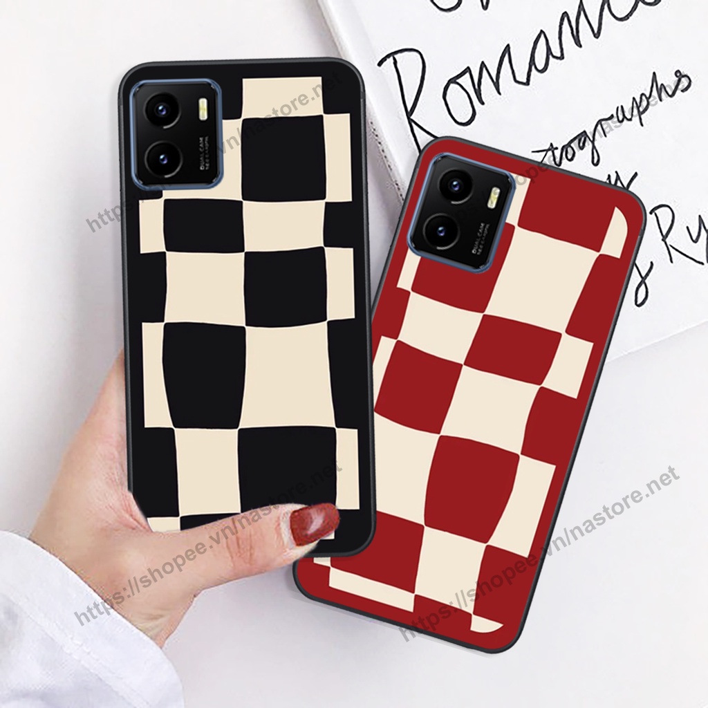Ốp lưng Vivo Y15s mặt cười, họa tiết caro đơn giản đẹp cute