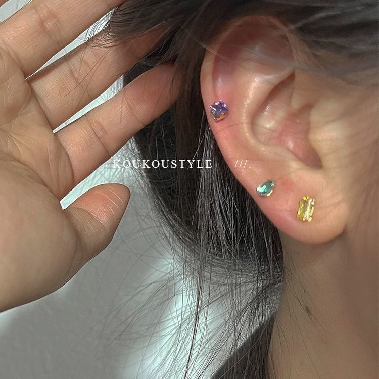 Set 5 Khuyên Xỏ Tai Mạ Bạc Đính Đá Zircon Nhiều Màu Sắc