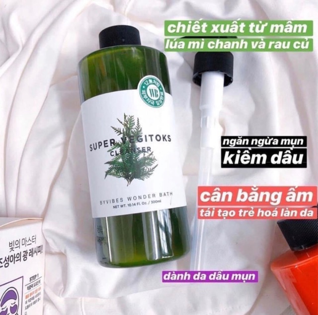 Sữa Rửa Mặt Rau Củ 3 in 1 Tẩy Trang, Rửa Mặt,Thải Độc Tố Byvibes Wonder Bath Super Vegitoks Cleanser 300ml