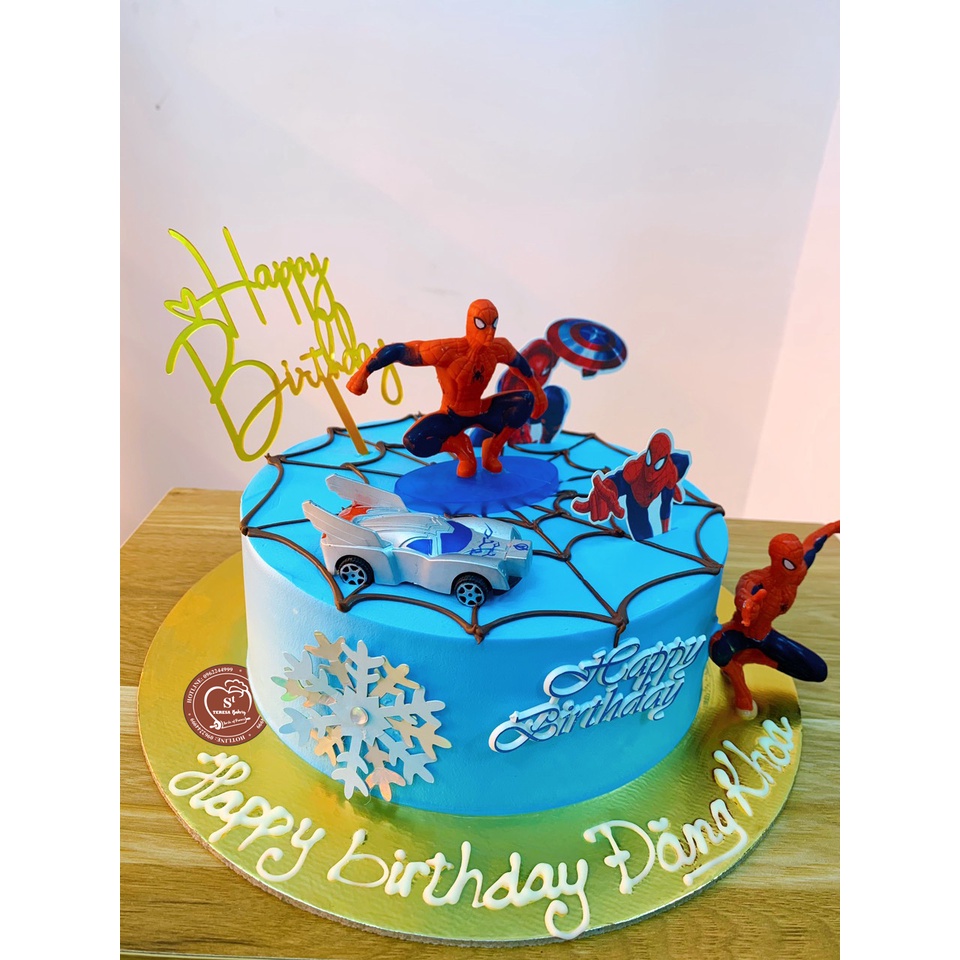Bánh sinh nhật bé trai siêu nhân người nhện, oto