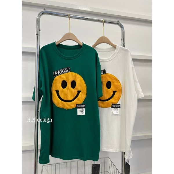 Áo thun nữ, Áo phông nữ hình mặt cười thêu nổi hàng QCL1