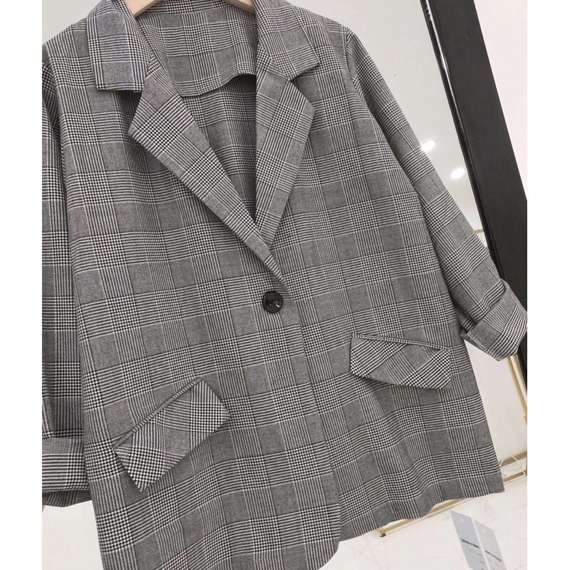 [Ảnh thật/Video] Áo Blazer Kẻ Ulzzang Túi Nắp Hàng Quảng Châu Chất Đẹp