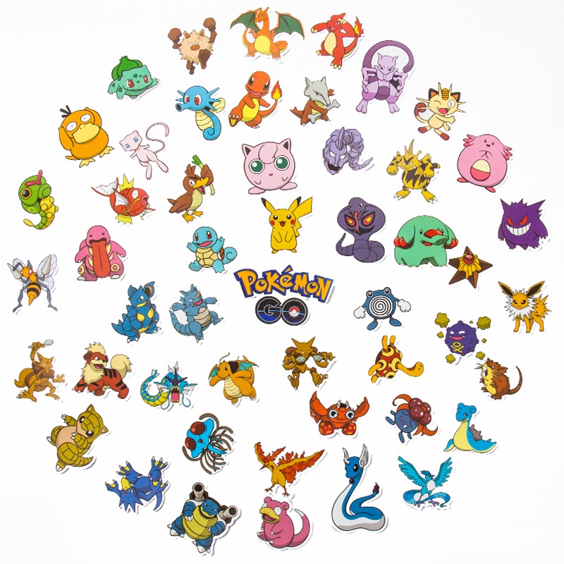 Set 50 Miếng Dán Trang Trí Điện Thoại / Va Li / Xe Hơi Hình Pokemon graffiti Bằng PVC Chống Thấm Nước