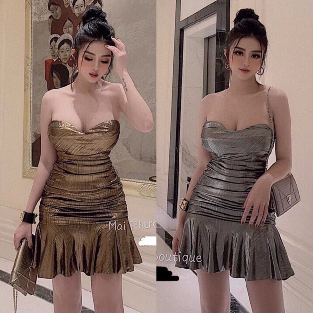Đầm body cúp da nhũ nhúng đuôi cá