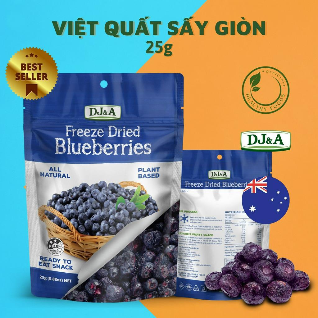 Trái Cây Sấy Giòn DJ&A Úc - Bổ sung dinh dưỡng, đẹp da, ngăn ngừa lão hóa - Dâu tây sấy - Việt quất sấy - Táo sấy mật