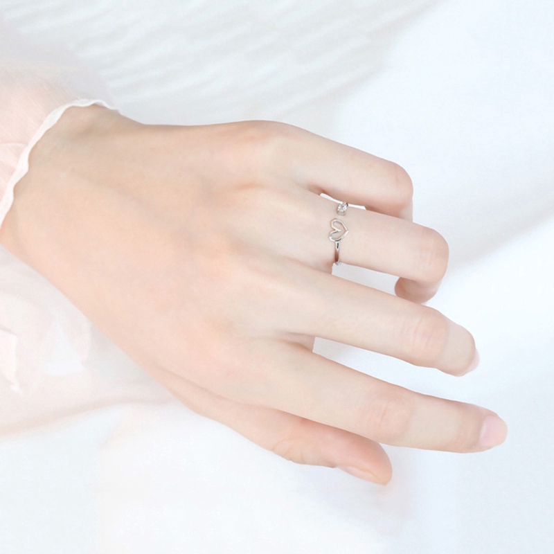 Nhẫn Mạ Bạc 925 Đính Đá Zircon Hình Trái Tim