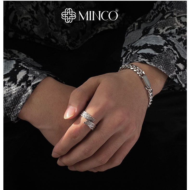 Nhẫn Nam Wings cao cấp Unisex Minco Accessories thiết kế họa tiết đôi cánh tinh xảo độc đáo màu bạc 925 - NT75