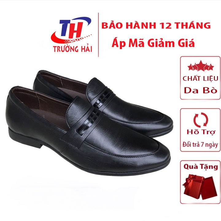 Giày tây nam da bò không dây Trường Hải  đế cao su không trơn hàng may chắc chắn GTN0111