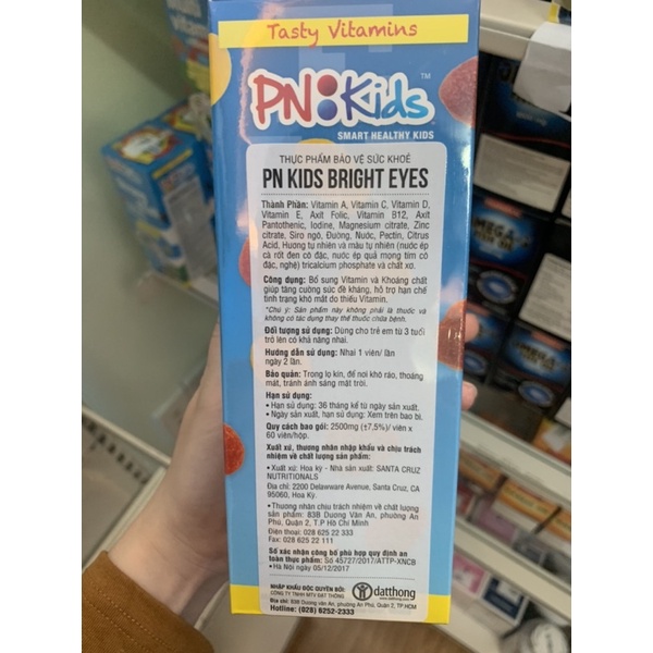 Kẹo Dẻo Bổ Sung Vitamin A Bright Eyes PNKids Bảo Vệ Mắt Bé, Giúp Trẻ Sáng Mắt (Hộp 60 viên) | Thế Giới Skin Care