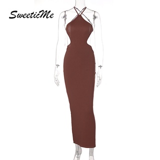 SweeticMe Mới Gợi Cảm Dây Đeo Cổ Slim Fit Đầm Không Tay
