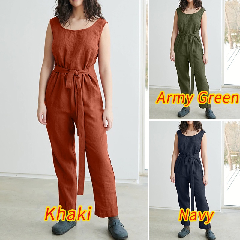 Áo liền quần ZANZEA sát nách có dây thắt lưng và túi phong cách Châu Âu thời trang cho nữ